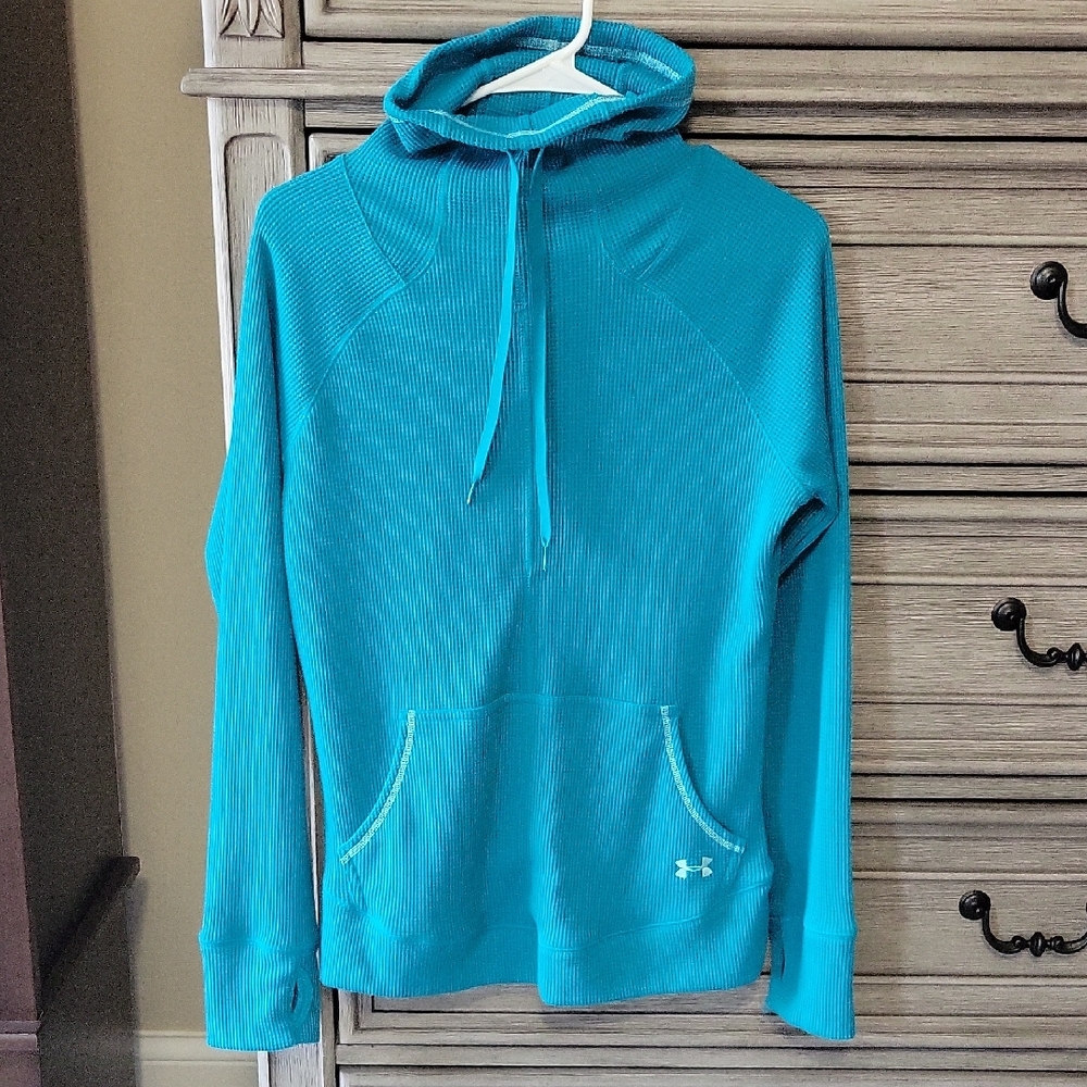 Under Armour Teal Waffle Knit Pullover With Funnel Neck. Like New